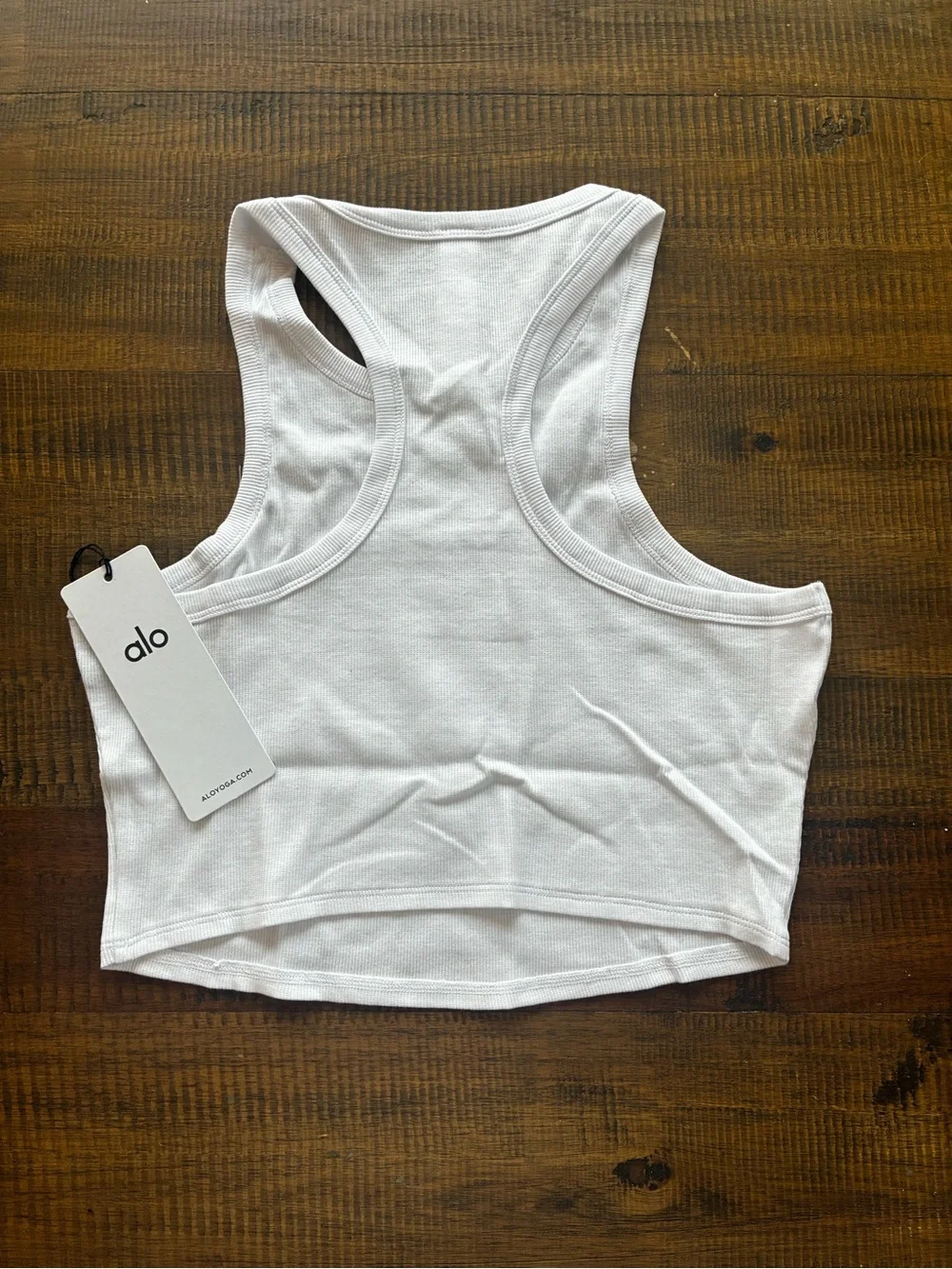 ALO Yoga White Ribbed Racerback Crop Tank Top
